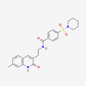 molecular formula C24H27N3O4S B2364431 N-[2-(7-甲基-2-氧代-1H-喹啉-3-基)乙基]-4-哌啶-1-基磺酰基苯甲酰胺 CAS No. 851405-26-0
