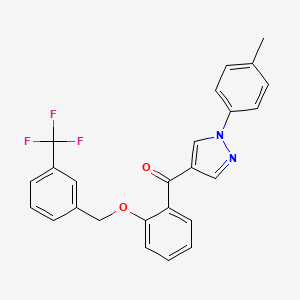 molecular formula C25H19F3N2O2 B2364476 [1-(4-甲基苯基)吡唑-4-基]-[2-[[3-(三氟甲基)苯基]甲氧基]苯基]甲酮 CAS No. 956779-05-8
