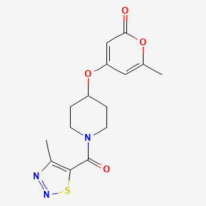 molecular formula C15H17N3O4S B2364480 6-methyl-4-((1-(4-methyl-1,2,3-thiadiazole-5-carbonyl)piperidin-4-yl)oxy)-2H-pyran-2-one CAS No. 1795089-84-7