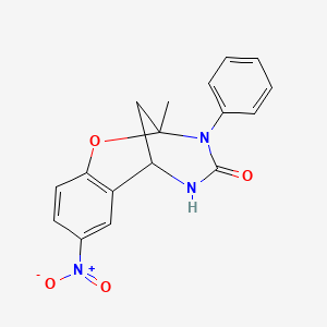 molecular formula C17H15N3O4 B2364482 2-methyl-8-nitro-3-phenyl-5,6-dihydro-2H-2,6-methanobenzo[g][1,3,5]oxadiazocin-4(3H)-one CAS No. 702656-35-7