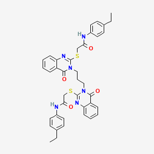 2,2'-((3,3'-(propane-1,3-diyl)bis(4-oxo-3,4-dihydroquinazoline-3,2-diyl))bis(sulfanediyl))bis(N-(4-ethylphenyl)acetamide)