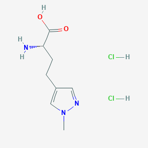 molecular formula C8H15Cl2N3O2 B2364493 (2S)-2-氨基-4-(1-甲基吡唑-4-基)丁酸；二盐酸盐 CAS No. 2375250-97-6