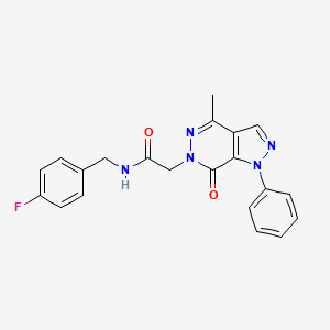 molecular formula C21H18FN5O2 B2364494 N-[(4-氟苯基)甲基]-2-(4-甲基-7-氧代-1-苯基吡唑并[3,4-d]嘧啶-6-基)乙酰胺 CAS No. 941884-20-4