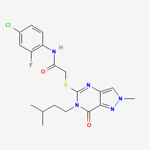 molecular formula C19H21ClFN5O2S B2364496 N-(4-chloro-2-fluorophenyl)-2-{[2-methyl-6-(3-methylbutyl)-7-oxo-6,7-dihydro-2H-pyrazolo[4,3-d]pyrimidin-5-yl]thio}acetamide CAS No. 1111245-07-8