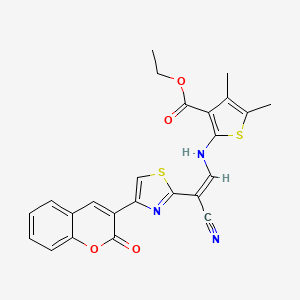 molecular formula C24H19N3O4S2 B2364503 (Z)-ethyl 2-((2-cyano-2-(4-(2-oxo-2H-chromen-3-yl)thiazol-2-yl)vinyl)amino)-4,5-dimethylthiophene-3-carboxylate CAS No. 577961-06-9