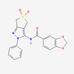 molecular formula C19H15N3O5S B2364519 N-(5,5-dioxo-2-phenyl-4,6-dihydrothieno[3,4-c]pyrazol-3-yl)-1,3-benzodioxole-5-carboxamide CAS No. 681266-12-6