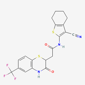 molecular formula C20H16F3N3O2S2 B2364526 N-(3-cyano-4,5,6,7-tetrahydro-1-benzothiophen-2-yl)-2-[3-oxo-6-(trifluoromethyl)-3,4-dihydro-2H-1,4-benzothiazin-2-yl]acetamide CAS No. 459421-19-3