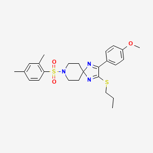 molecular formula C25H31N3O3S2 B2364530 8-[(2,4-Dimethylphenyl)sulfonyl]-2-(4-methoxyphenyl)-3-(propylthio)-1,4,8-triazaspiro[4.5]deca-1,3-diene CAS No. 894925-53-2