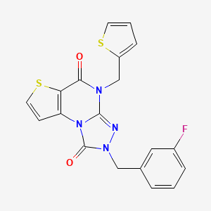 11-[(3-Fluorophenyl)methyl]-8-(thiophen-2-ylmethyl)-5-thia-1,8,10,11-tetrazatricyclo[7.3.0.02,6]dodeca-2(6),3,9-triene-7,12-dione