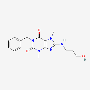 molecular formula C17H21N5O3 B2364565 1-苄基-8-((3-羟基丙基)氨基)-3,7-二甲基-1H-嘧啶-2,6(3H,7H)-二酮 CAS No. 368433-62-9