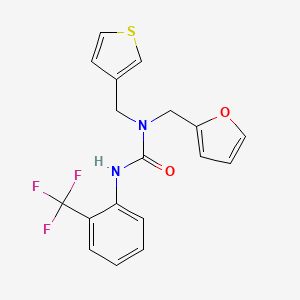 molecular formula C18H15F3N2O2S B2364590 1-(呋喃-2-基甲基)-1-(噻吩-3-基甲基)-3-(2-(三氟甲基)苯基)脲 CAS No. 1226428-69-8