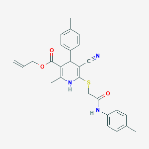 molecular formula C27H27N3O3S B2364595 Allyl 5-cyano-2-methyl-6-((2-oxo-2-(p-tolylamino)ethyl)thio)-4-(p-tolyl)-1,4-dihydropyridine-3-carboxylate CAS No. 442556-33-4