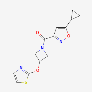 molecular formula C13H13N3O3S B2364598 (5-Cyclopropylisoxazol-3-yl)(3-(thiazol-2-yloxy)azetidin-1-yl)methanone CAS No. 1797559-65-9