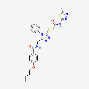 molecular formula C25H27N7O3S2 B2364615 4-butoxy-N-[[5-[2-[(5-methyl-1,3,4-thiadiazol-2-yl)amino]-2-oxoethyl]sulfanyl-4-phenyl-1,2,4-triazol-3-yl]methyl]benzamide CAS No. 393874-53-8