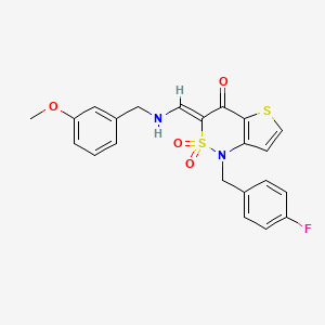 molecular formula C22H19FN2O4S2 B2364620 (Z)-1-(4-fluorobenzyl)-3-(((3-methoxybenzyl)amino)methylene)-1H-thieno[3,2-c][1,2]thiazin-4(3H)-one 2,2-dioxide CAS No. 894684-16-3