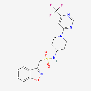 molecular formula C18H18F3N5O3S B2364630 1-(苯并[d]异恶唑-3-基)-N-(1-(6-(三氟甲基)嘧啶-4-基)哌啶-4-基)甲磺酰胺 CAS No. 2034598-30-4