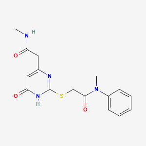 molecular formula C16H18N4O3S B2364638 N-methyl-2-((4-(2-(methylamino)-2-oxoethyl)-6-oxo-1,6-dihydropyrimidin-2-yl)thio)-N-phenylacetamide CAS No. 1105238-67-2