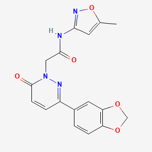 molecular formula C17H14N4O5 B2364641 2-(3-(benzo[d][1,3]dioxol-5-yl)-6-oxopyridazin-1(6H)-yl)-N-(5-methylisoxazol-3-yl)acetamide CAS No. 899990-32-0