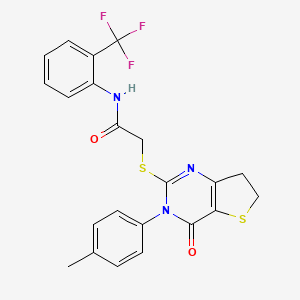 molecular formula C22H18F3N3O2S2 B2364662 2-((4-氧代-3-(对甲苯基)-3,4,6,7-四氢噻吩并[3,2-d]嘧啶-2-基)硫代)-N-(2-(三氟甲基)苯基)乙酰胺 CAS No. 686771-29-9