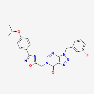 molecular formula C23H20FN7O3 B2364671 3-(3-fluorobenzyl)-6-((3-(4-isopropoxyphenyl)-1,2,4-oxadiazol-5-yl)methyl)-3H-[1,2,3]triazolo[4,5-d]pyrimidin-7(6H)-one CAS No. 1207031-33-1