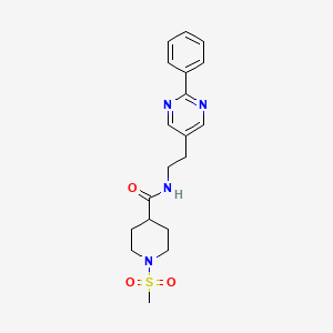 molecular formula C19H24N4O3S B2364685 1-(methylsulfonyl)-N-(2-(2-phenylpyrimidin-5-yl)ethyl)piperidine-4-carboxamide CAS No. 2034513-24-9