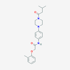 molecular formula C24H31N3O3 B236469 N-{4-[4-(3-methylbutanoyl)-1-piperazinyl]phenyl}-2-(2-methylphenoxy)acetamide 