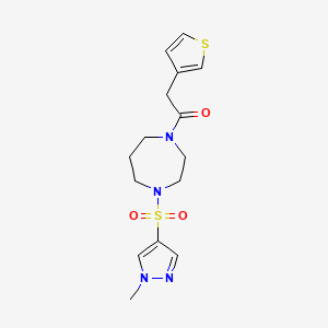 molecular formula C15H20N4O3S2 B2364692 1-(4-((1-methyl-1H-pyrazol-4-yl)sulfonyl)-1,4-diazepan-1-yl)-2-(thiophen-3-yl)ethanone CAS No. 2034245-20-8