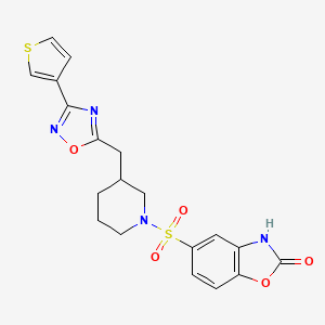 molecular formula C19H18N4O5S2 B2364698 5-((3-((3-(thiophen-3-yl)-1,2,4-oxadiazol-5-yl)methyl)piperidin-1-yl)sulfonyl)benzo[d]oxazol-2(3H)-one CAS No. 1706231-92-6