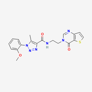 molecular formula C19H18N6O3S B2364719 1-(2-methoxyphenyl)-5-methyl-N-(2-(4-oxothieno[3,2-d]pyrimidin-3(4H)-yl)ethyl)-1H-1,2,3-triazole-4-carboxamide CAS No. 1903386-80-0