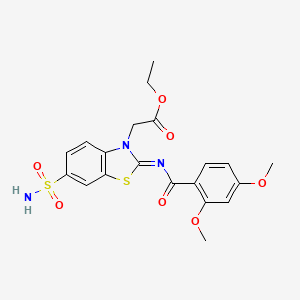 molecular formula C20H21N3O7S2 B2364723 Ethyl 2-[2-(2,4-dimethoxybenzoyl)imino-6-sulfamoyl-1,3-benzothiazol-3-yl]acetate CAS No. 865247-62-7