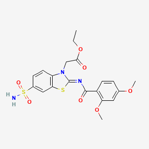 molecular formula C20H21N3O7S2 B2364723 2-[2-(2,4-二甲氧基苯甲酰)亚氨基-6-磺酰氨基-1,3-苯并噻唑-3-基]乙酸乙酯 CAS No. 865247-62-7