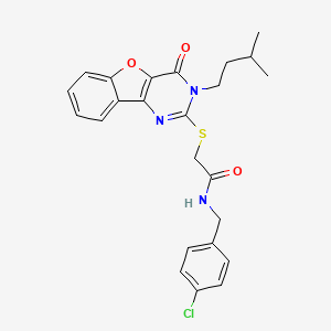 molecular formula C24H24ClN3O3S B2364725 N-(4-chlorobenzyl)-2-{[3-(3-methylbutyl)-4-oxo-3,4-dihydro[1]benzofuro[3,2-d]pyrimidin-2-yl]sulfanyl}acetamide CAS No. 899755-66-9