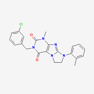 molecular formula C22H20ClN5O2 B2364753 2-[(3-Chlorophenyl)methyl]-4-methyl-6-(2-methylphenyl)-7,8-dihydropurino[7,8-a]imidazole-1,3-dione CAS No. 893963-98-9