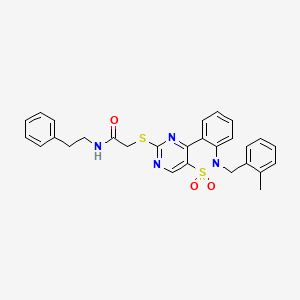 molecular formula C28H26N4O3S2 B2364777 2-((6-(2-methylbenzyl)-5,5-dioxido-6H-benzo[c]pyrimido[4,5-e][1,2]thiazin-2-yl)thio)-N-phenethylacetamide CAS No. 895101-33-4