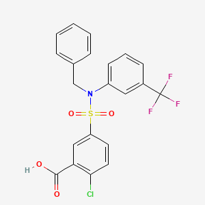 molecular formula C21H15ClF3NO4S B2364778 5-[苄基-(3-三氟甲基-苯基)-磺酰基]-2-氯-苯甲酸 CAS No. 722464-39-3