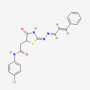 molecular formula C20H17ClN4O2S B2364784 N-(4-chlorophenyl)-2-((E)-4-oxo-2-((E)-((E)-3-phenylallylidene)hydrazono)thiazolidin-5-yl)acetamide CAS No. 425400-59-5
