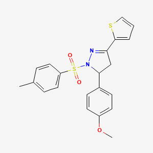 molecular formula C21H20N2O3S2 B2364792 3-(4-Methoxyphenyl)-2-(4-methylphenyl)sulfonyl-5-thiophen-2-yl-3,4-dihydropyrazole CAS No. 361480-20-8