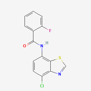molecular formula C14H8ClFN2OS B2364796 N-(4-氯苯并[d]噻唑-7-基)-2-氟苯甲酰胺 CAS No. 941998-43-2