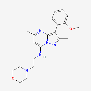 molecular formula C21H27N5O2 B2364803 3-(2-methoxyphenyl)-2,5-dimethyl-N-(2-morpholinoethyl)pyrazolo[1,5-a]pyrimidin-7-amine CAS No. 902041-09-2