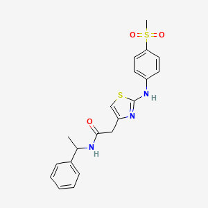 molecular formula C20H21N3O3S2 B2364805 2-(2-((4-(methylsulfonyl)phenyl)amino)thiazol-4-yl)-N-(1-phenylethyl)acetamide CAS No. 1105218-04-9