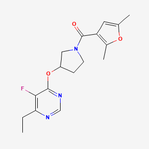 molecular formula C17H20FN3O3 B2364820 (2,5-Dimethylfuran-3-yl)(3-((6-ethyl-5-fluoropyrimidin-4-yl)oxy)pyrrolidin-1-yl)methanone CAS No. 2034362-03-1