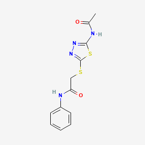 molecular formula C12H12N4O2S2 B2364825 2-((5-acetamido-1,3,4-thiadiazol-2-yl)thio)-N-phenylacetamide CAS No. 392290-60-7