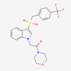 molecular formula C22H21F3N2O4S B2364826 1-吗啉-2-(3-((4-(三氟甲基)苄基)磺酰基)-1H-吲哚-1-基)乙酮 CAS No. 894013-90-2