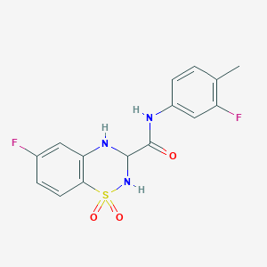 molecular formula C15H13F2N3O3S B2364828 6-fluoro-N-(3-fluoro-4-methylphenyl)-3,4-dihydro-2H-benzo[e][1,2,4]thiadiazine-3-carboxamide 1,1-dioxide CAS No. 1357639-64-5