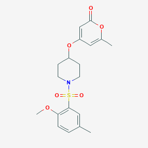 molecular formula C19H23NO6S B2364837 4-((1-((2-甲氧基-5-甲基苯基)磺酰基)哌啶-4-基)氧基)-6-甲基-2H-吡喃-2-酮 CAS No. 1798542-41-2