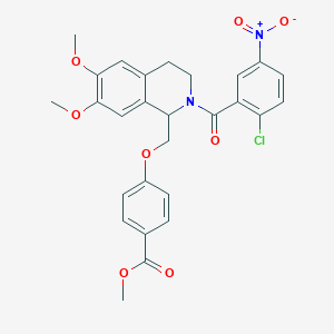 molecular formula C27H25ClN2O8 B2364848 Methyl 4-((2-(2-chloro-5-nitrobenzoyl)-6,7-dimethoxy-1,2,3,4-tetrahydroisoquinolin-1-yl)methoxy)benzoate CAS No. 486452-91-9