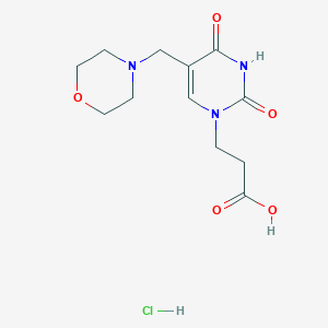 molecular formula C12H18ClN3O5 B2364860 3-[5-(吗啉-4-基甲基)-2,4-二氧代-3,4-二氢嘧啶-1(2H)-基]丙酸盐酸盐 CAS No. 1351623-30-7