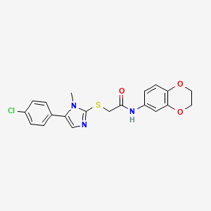 molecular formula C20H18ClN3O3S B2364861 2-((5-(4-chlorophenyl)-1-methyl-1H-imidazol-2-yl)thio)-N-(2,3-dihydrobenzo[b][1,4]dioxin-6-yl)acetamide CAS No. 942005-63-2