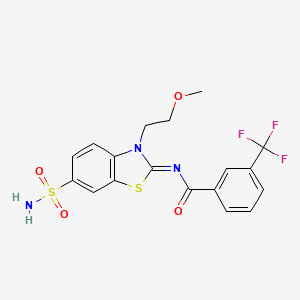 molecular formula C18H16F3N3O4S2 B2364867 (Z)-N-(3-(2-methoxyethyl)-6-sulfamoylbenzo[d]thiazol-2(3H)-ylidene)-3-(trifluoromethyl)benzamide CAS No. 865159-92-8