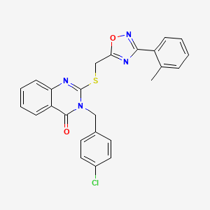molecular formula C25H19ClN4O2S B2364869 3-(4-chlorobenzyl)-2-(((3-(o-tolyl)-1,2,4-oxadiazol-5-yl)methyl)thio)quinazolin-4(3H)-one CAS No. 2034591-57-4